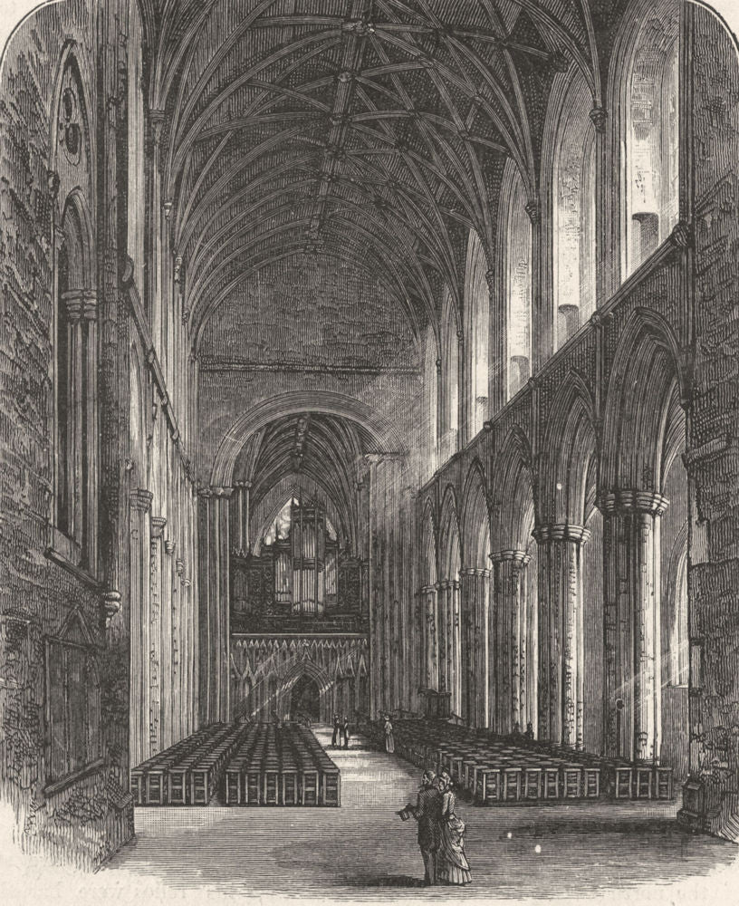 YORKS. Nave, Ripon Minster, looking east 1898 old antique print picture